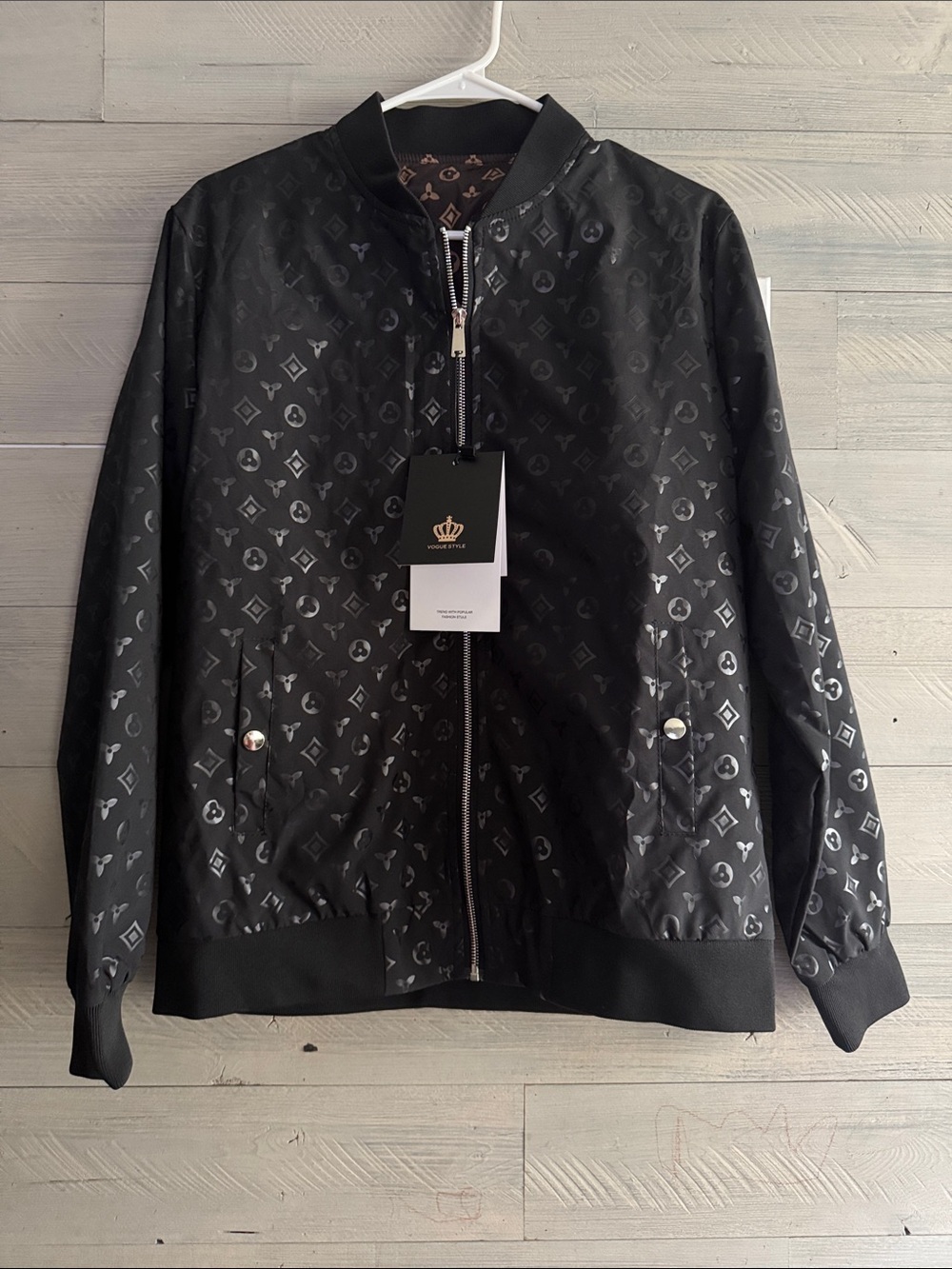 Black Monogram-Print Bomber Jacket - Luxury-Inspired Design